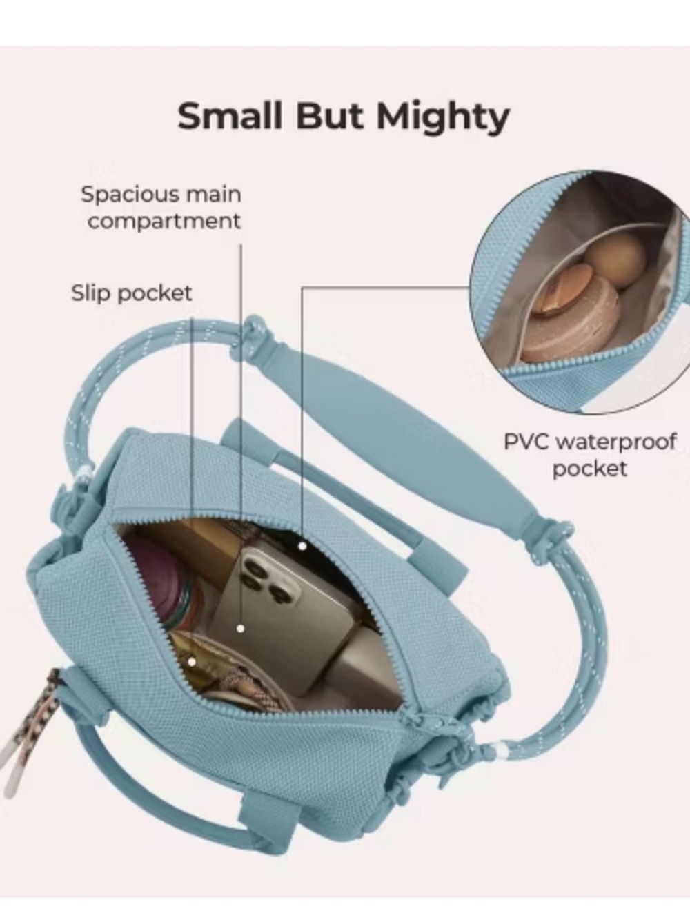 BAGSMART Mini Duffle Bag - Light Blue - Picture 3 of 14